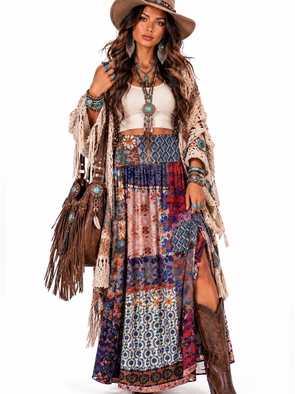 Natural Life Patchwork Boho Maxi Skirt Women’s Small Floral Festival Hippie NWOT
